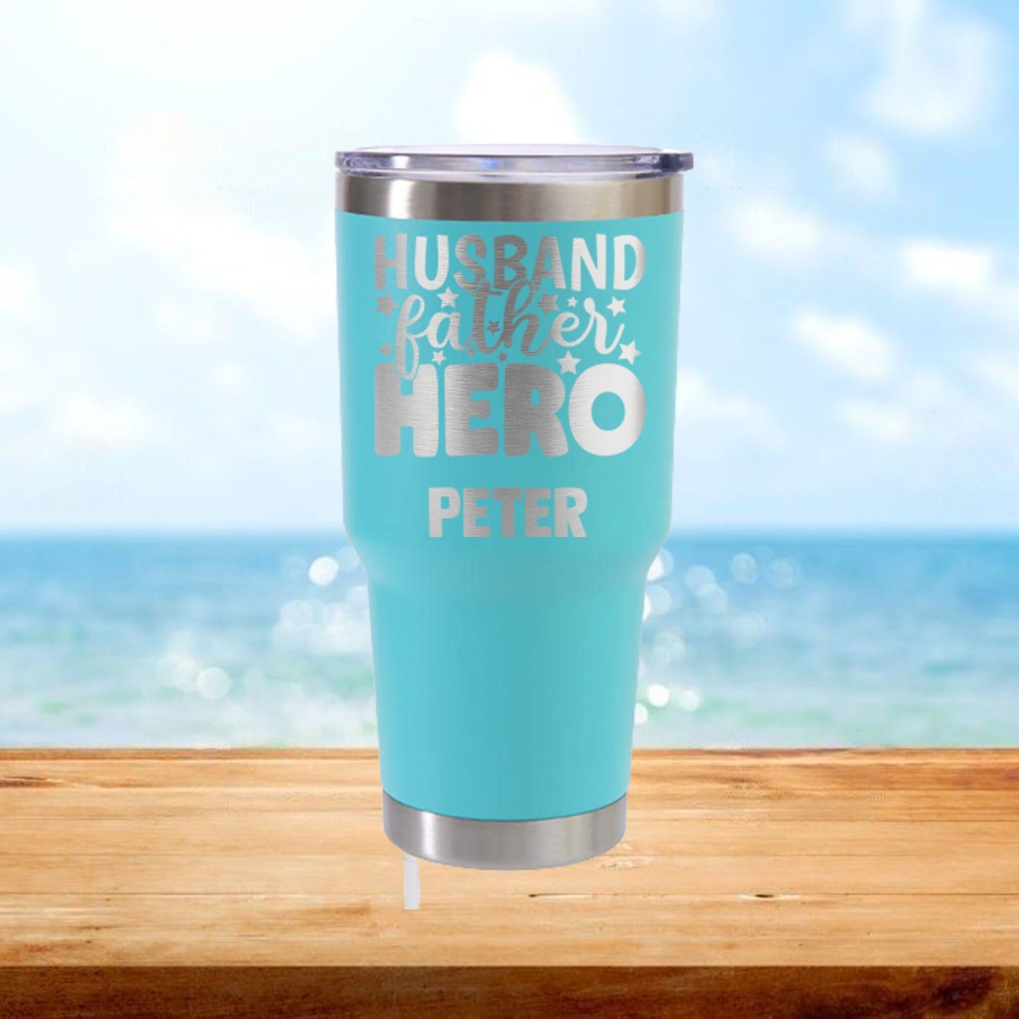 Personalized Husband, Father, Hero Dad Travel Tumbler - Laser Engraved