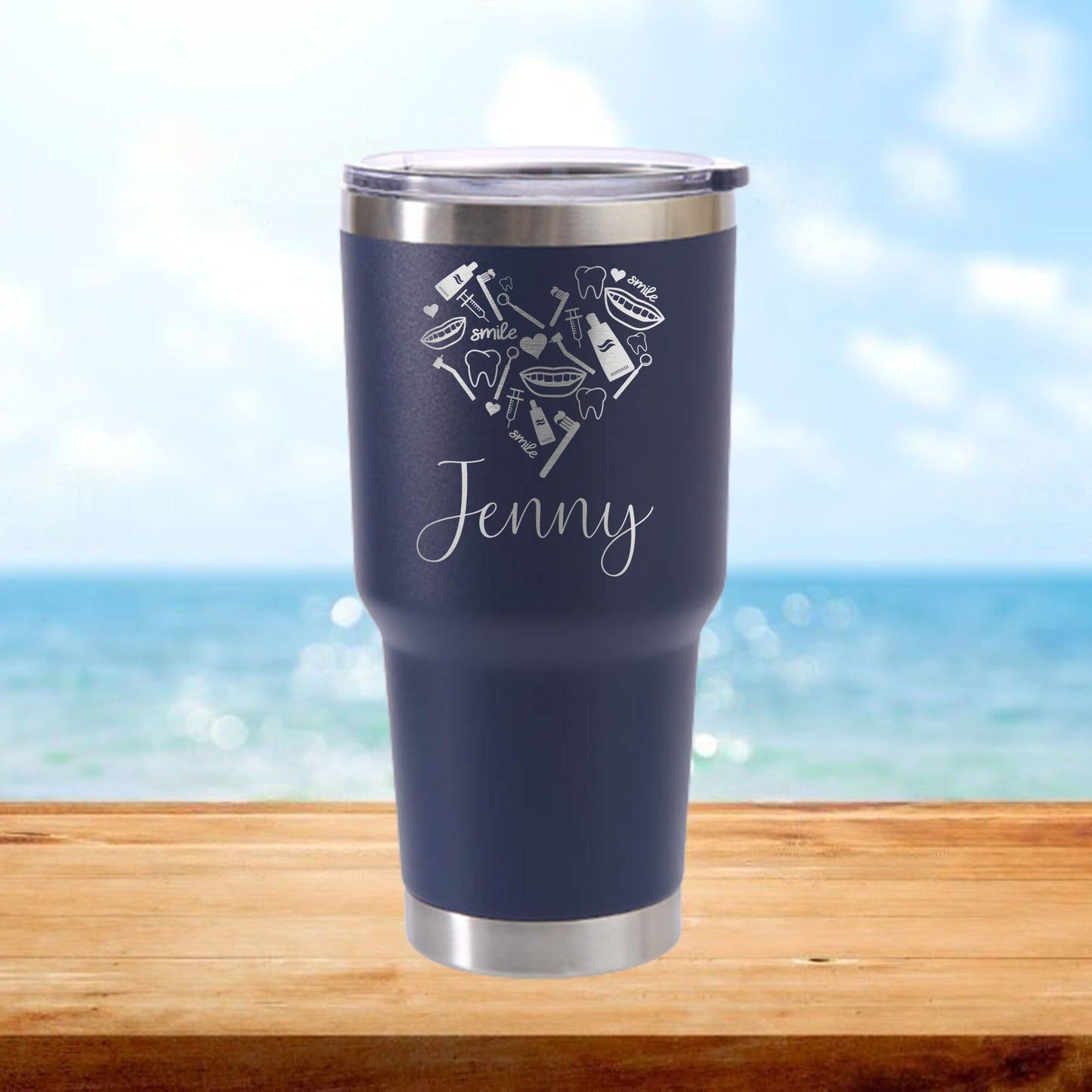 Personalized Dental Heart Travel Tumbler - Laser Engraved