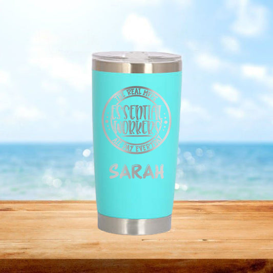 Personalized Essential Worker Travel Tumbler - Laser Engraved