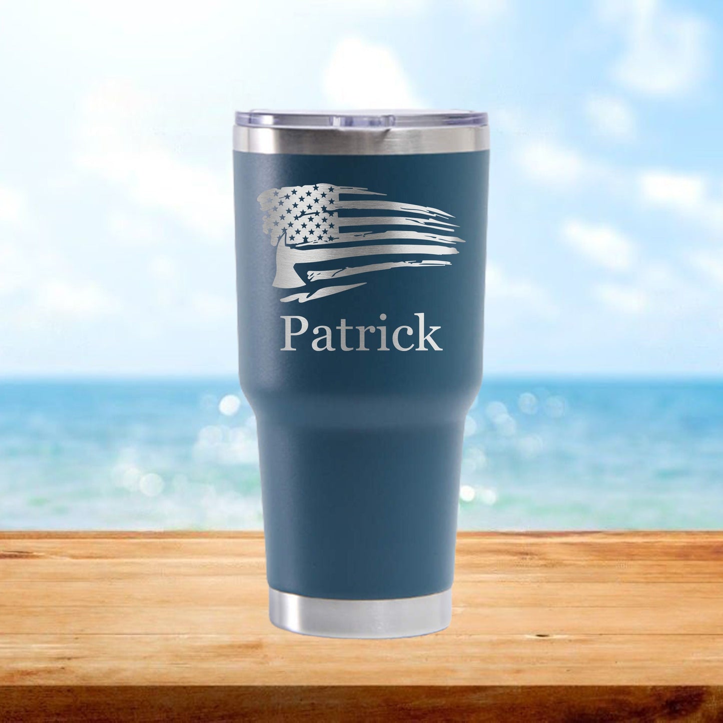 Personalized Firefighter American Flag Travel Tumbler - Laser Engraved