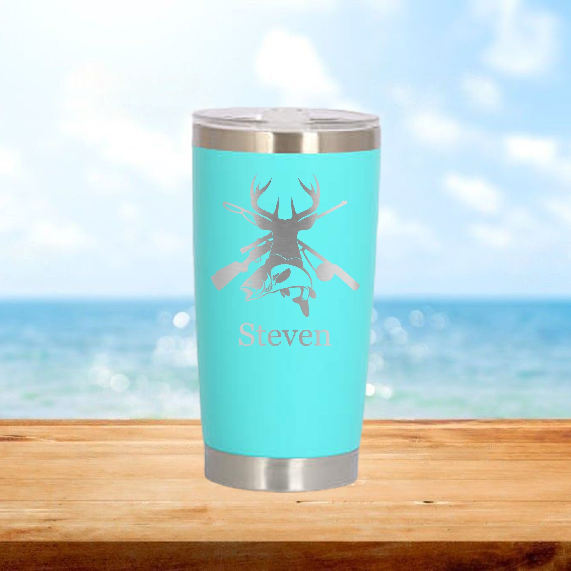 Personalized Fisher and Fishing Poles Travel Tumbler - Laser Engraved