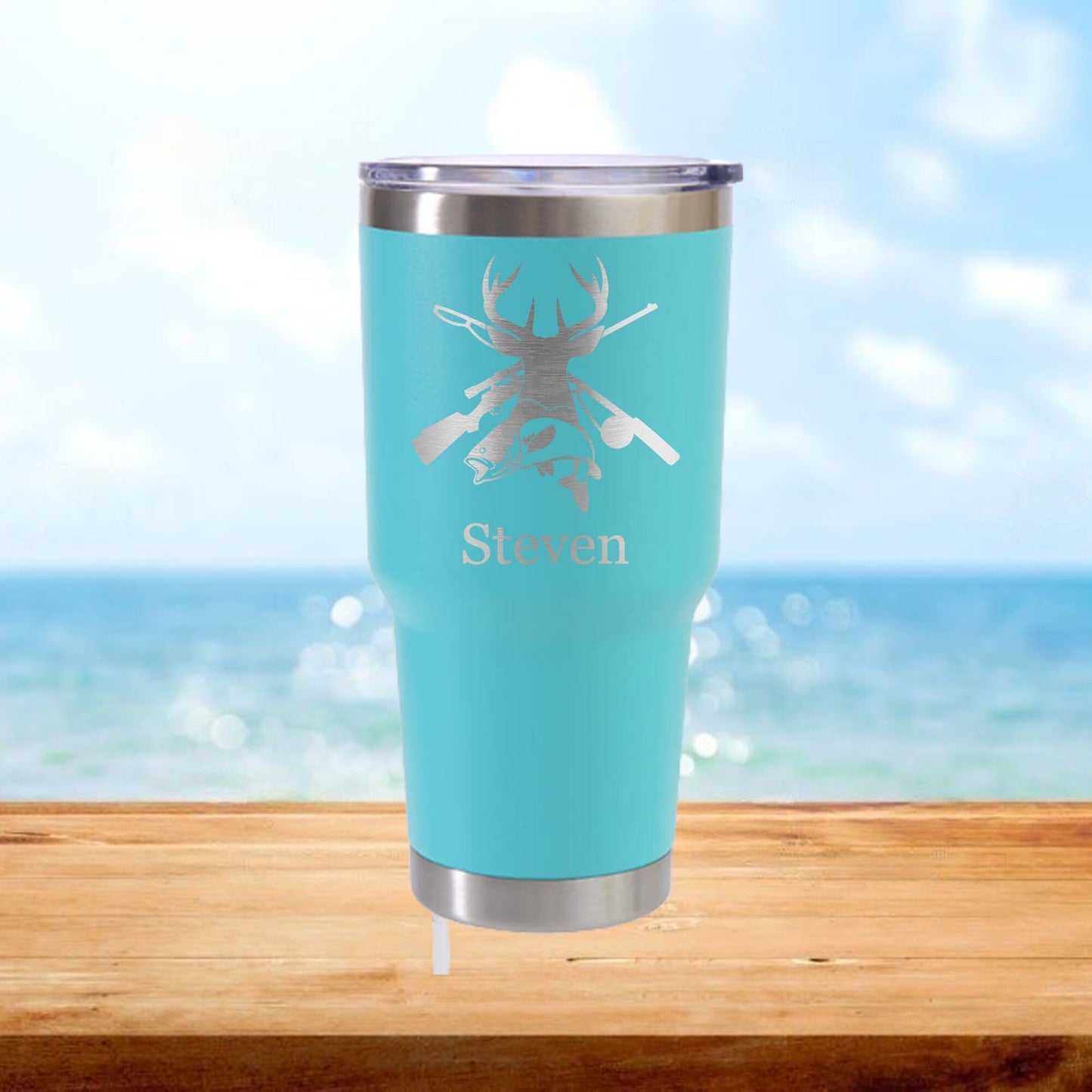 Personalized Fisher and Fishing Poles Travel Tumbler - Laser Engraved