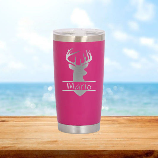 Personalized Hunter Buck Split Monogram Travel Tumbler - Laser Engraved