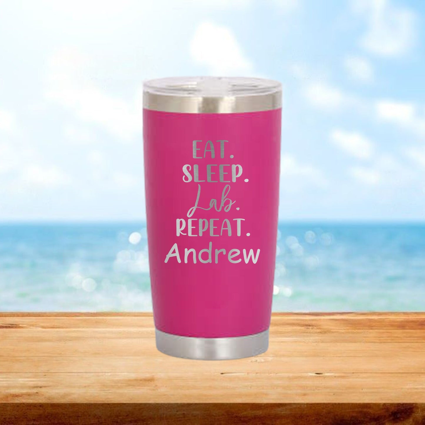 Personalized Eat Sleep Lab Repeat Travel Tumbler - Laser Engraved