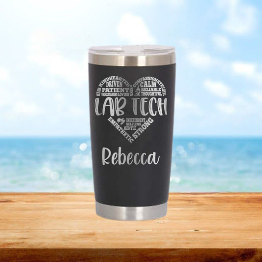 Personalized Lab Tech Heart Travel Tumbler - Laser Engraved