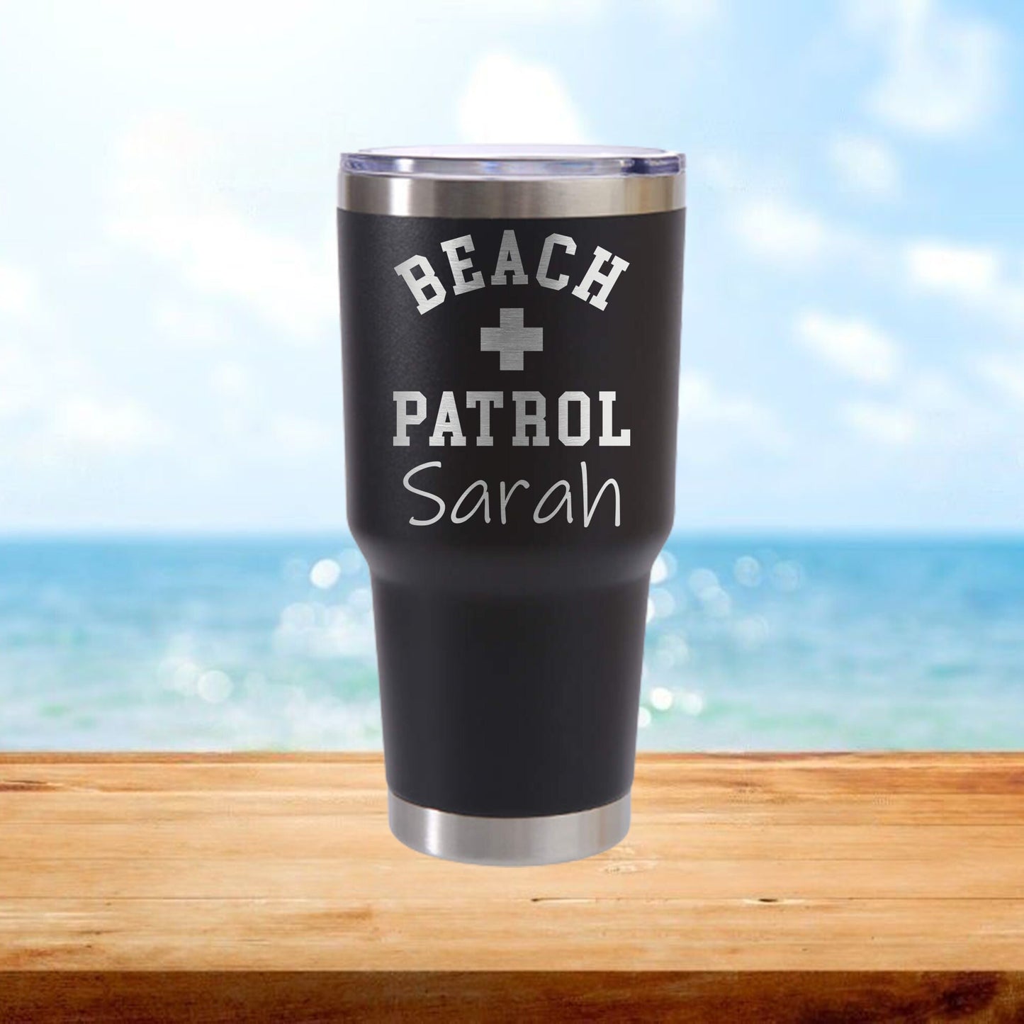 Personalized Beach Patrol Lifeguard Travel Tumbler - Laser Engraved