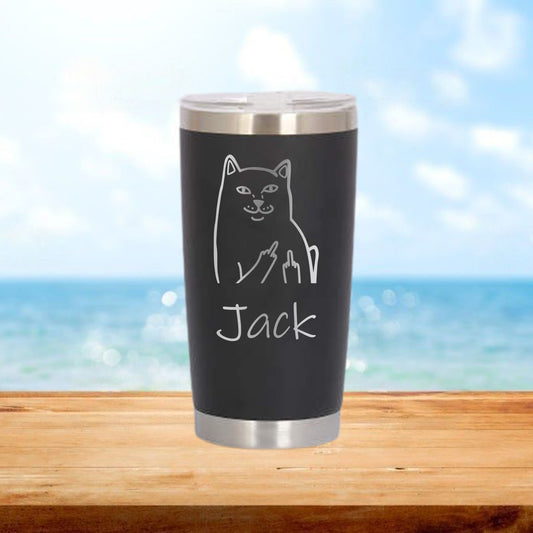 Personalized Cat Middle Fingers Travel Tumbler - Laser Engraved