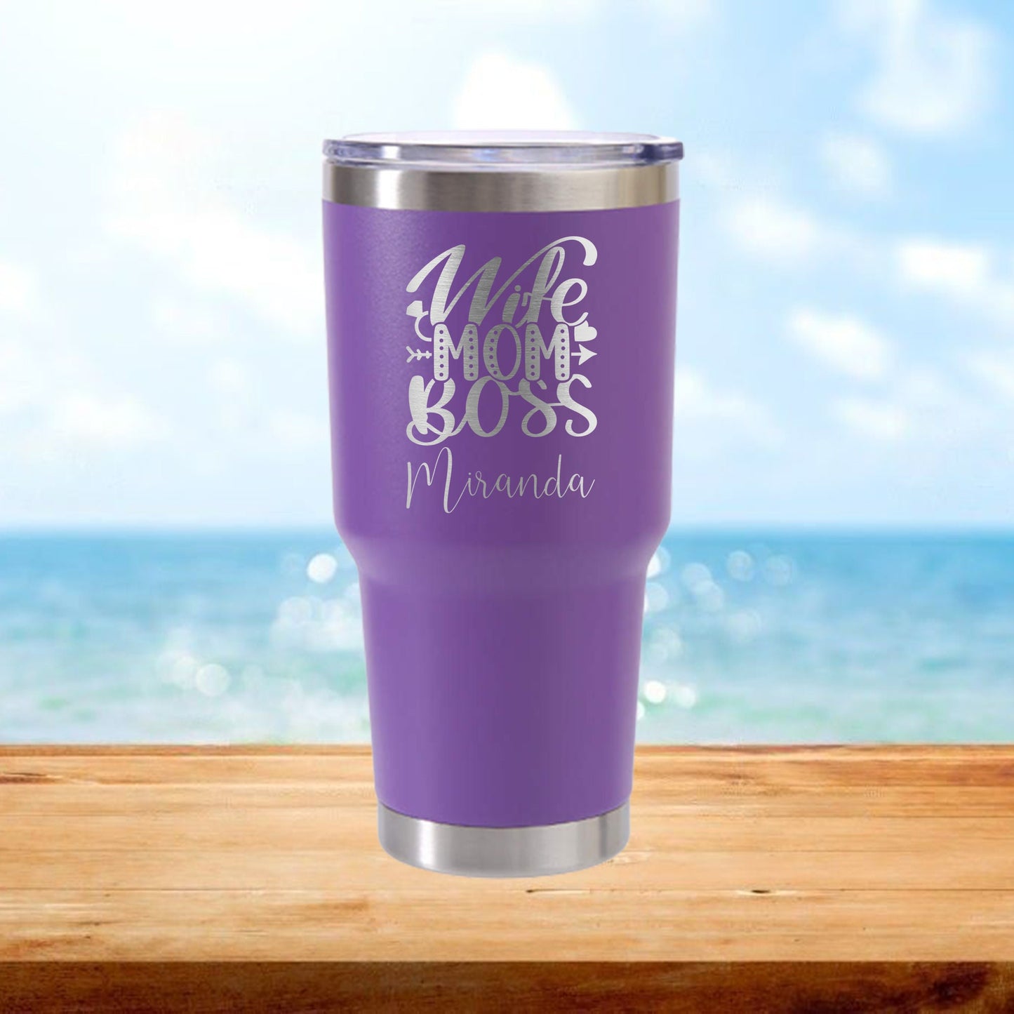 Personalized Wife Mom Boss Travel Tumbler - Laser Engraved