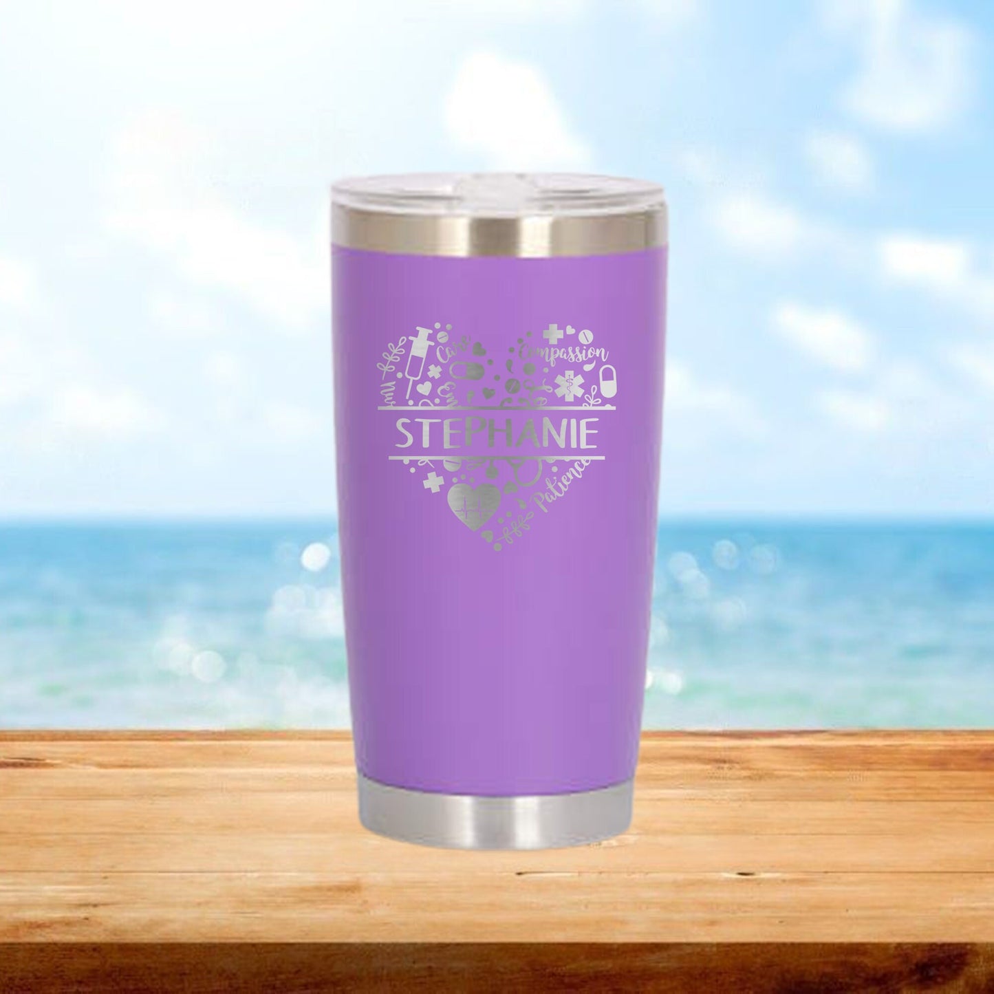 Personalized Nurse Split Heart Monogram Travel Tumbler - Laser Engraved