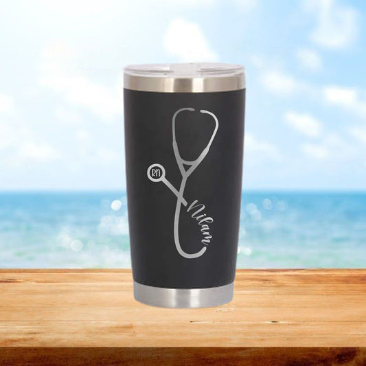 Personalized Nurse Stethoscope Travel Tumbler - Laser Engraved