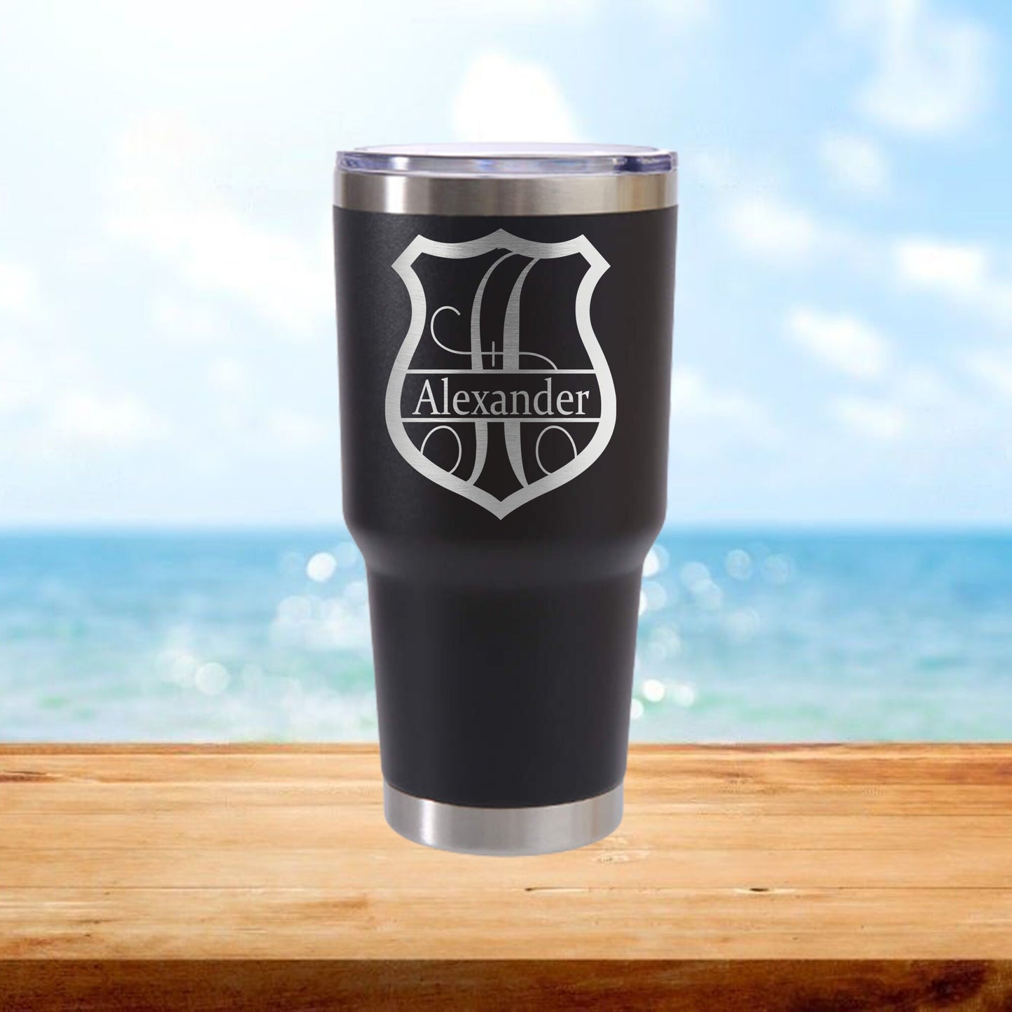 Personalized Police Badge Monogram Travel Tumbler - Laser Engraved