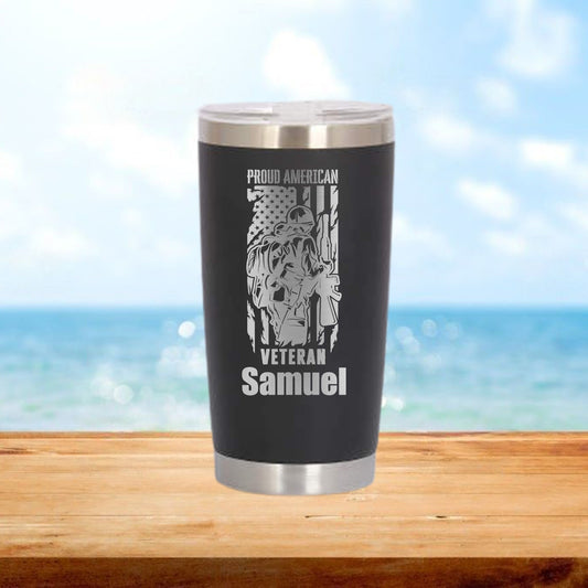 Personalized Proud American Veteran Travel Tumbler - Laser Engraved