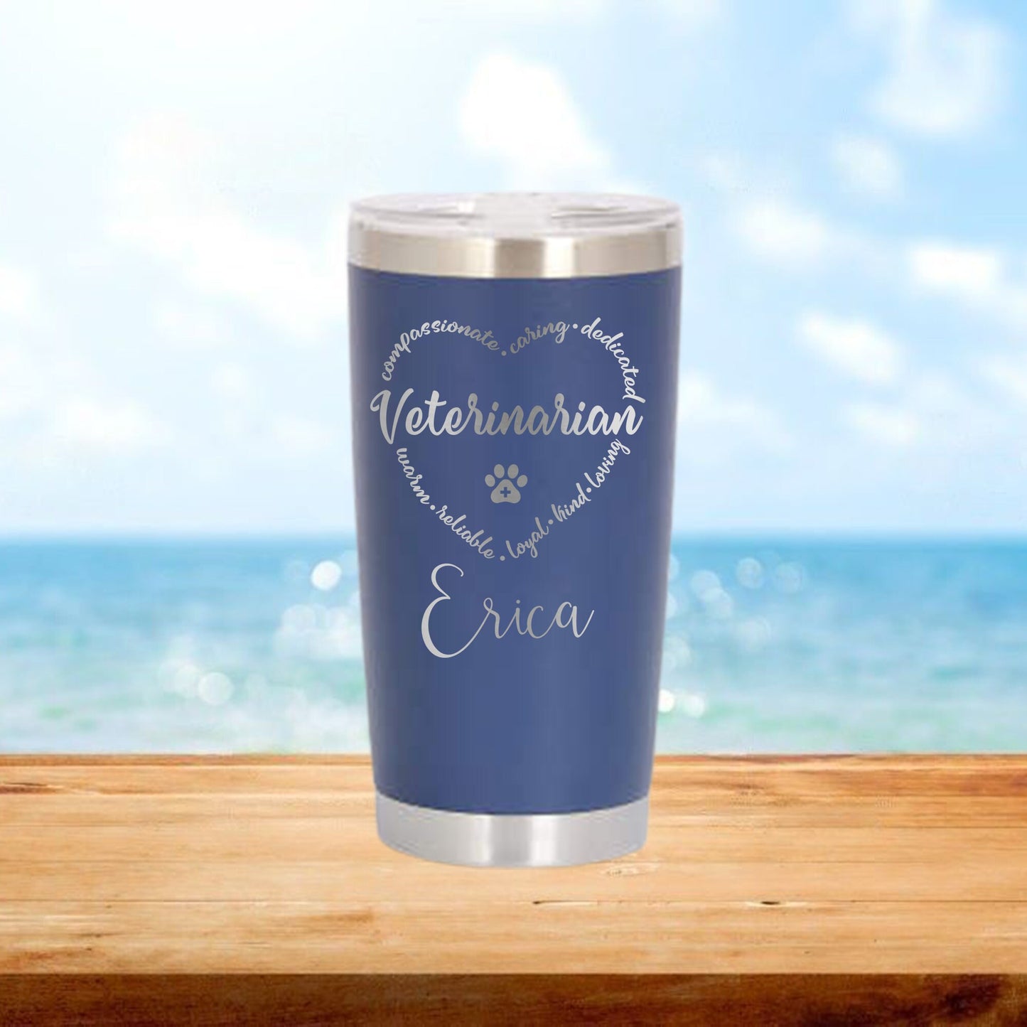 Personalized Veterinarian Heart Travel Tumbler - Laser Engraved