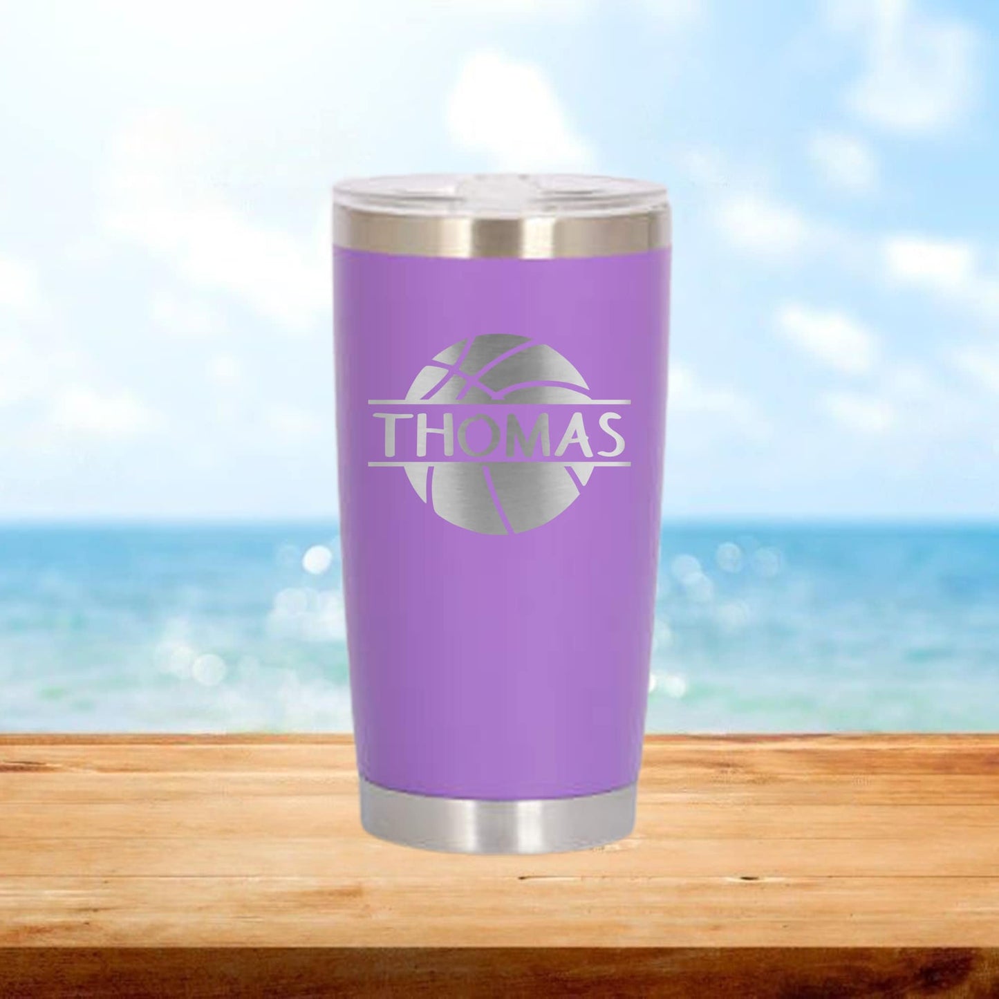 Personalized Basketball Split Monogram Travel Tumbler - Laser Engraved