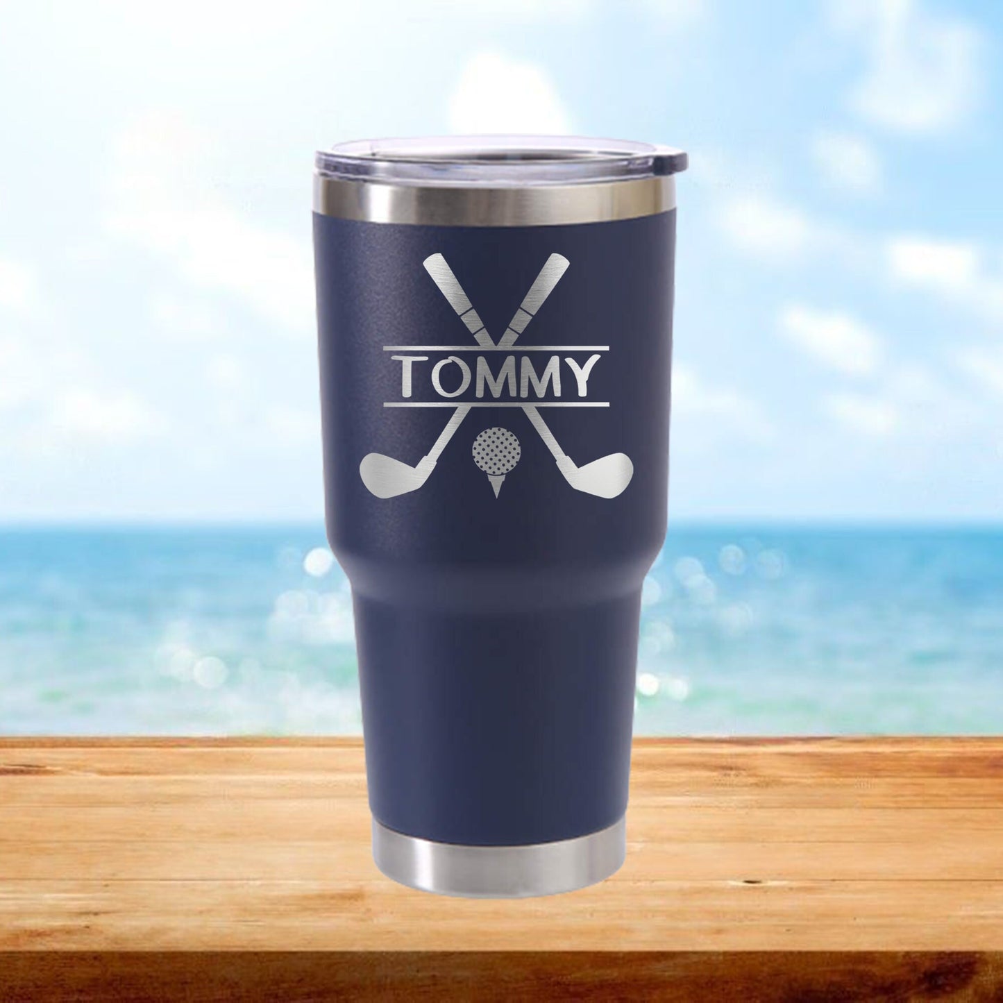 Personalized Golf Split Monogram Travel Tumbler - Laser Engraved