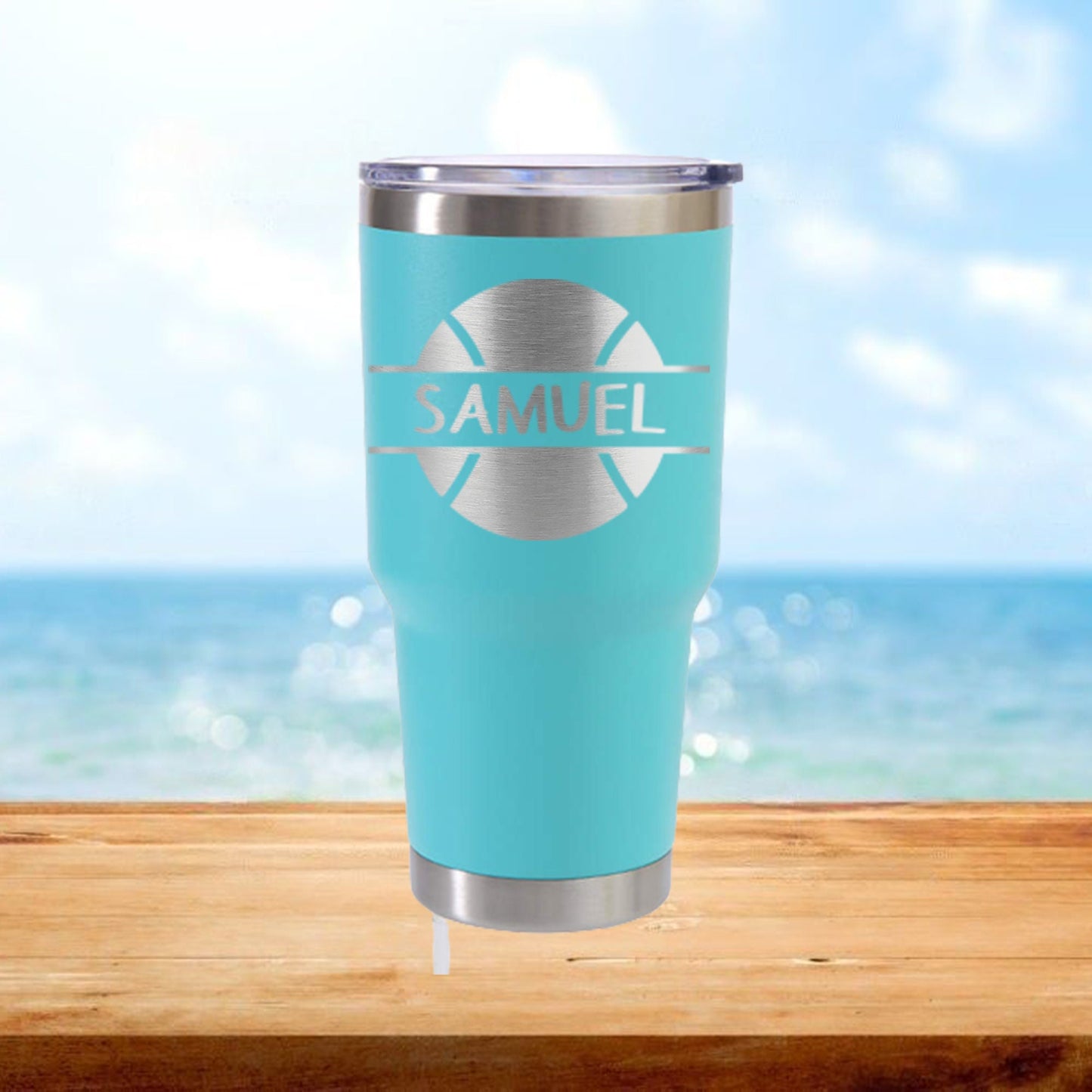 Personalized Tennis Split Monogram Travel Tumbler - Laser Engraved