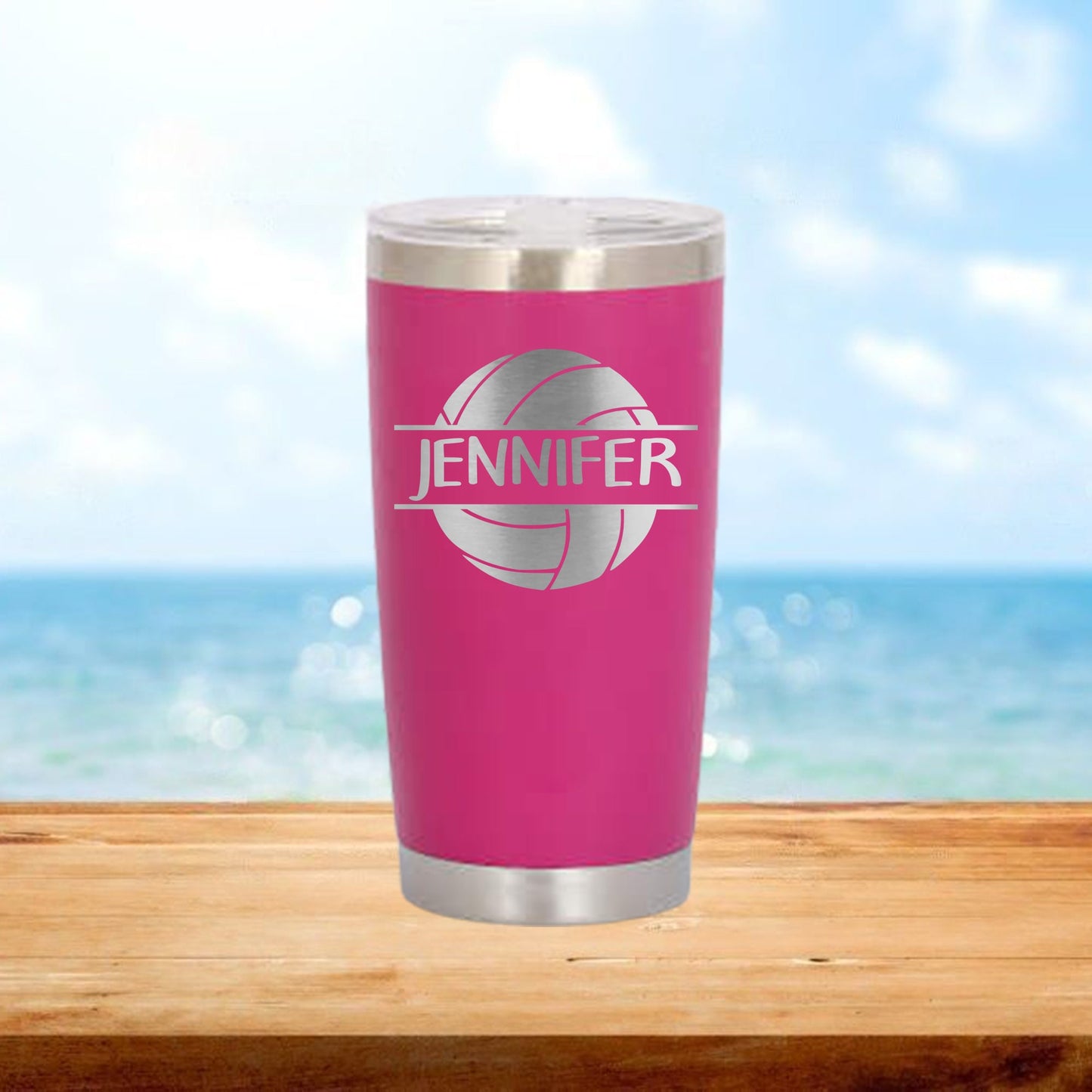 Personalized Volleyball Split Monogram Travel Tumbler - Laser Engraved