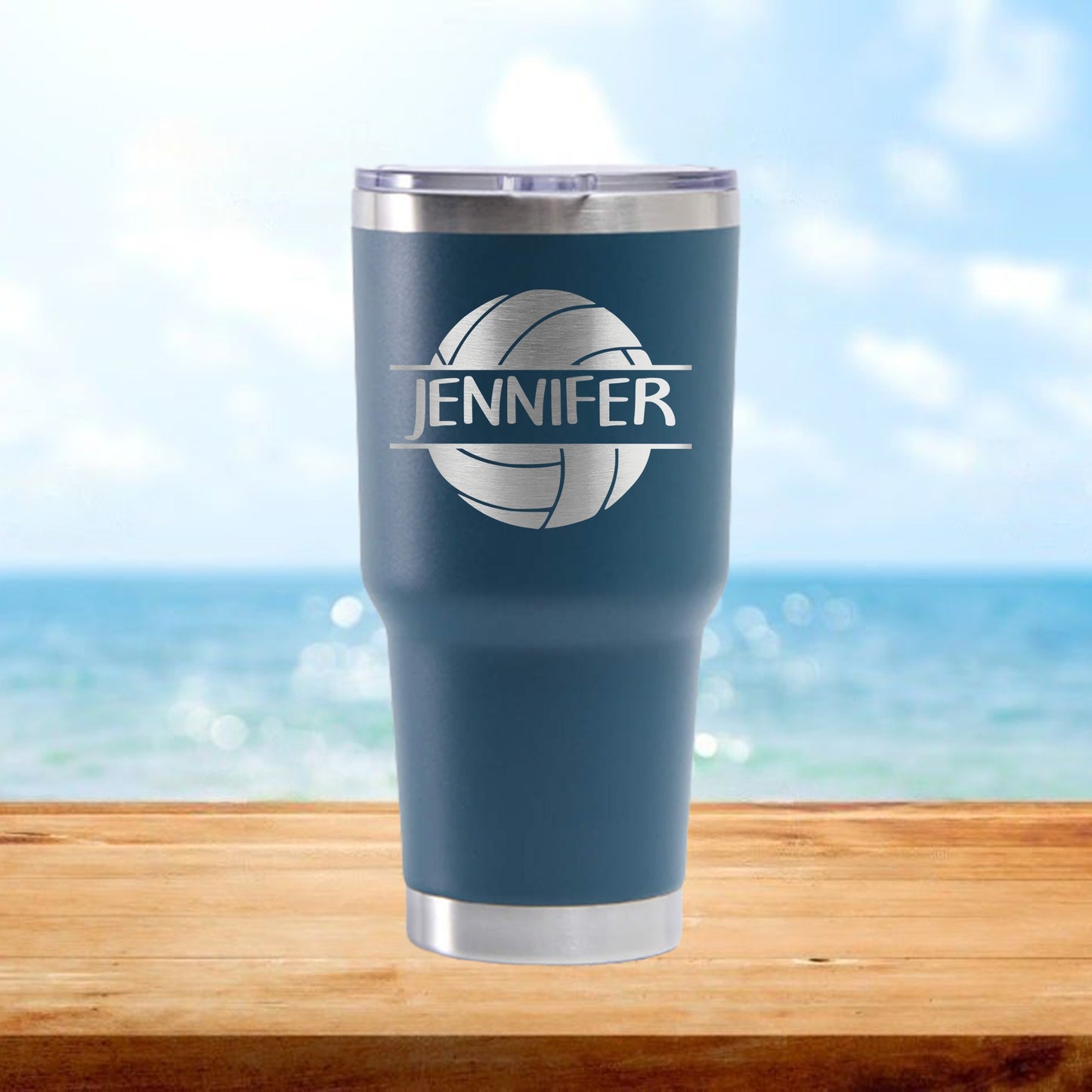 Personalized Volleyball Split Monogram Travel Tumbler - Laser Engraved