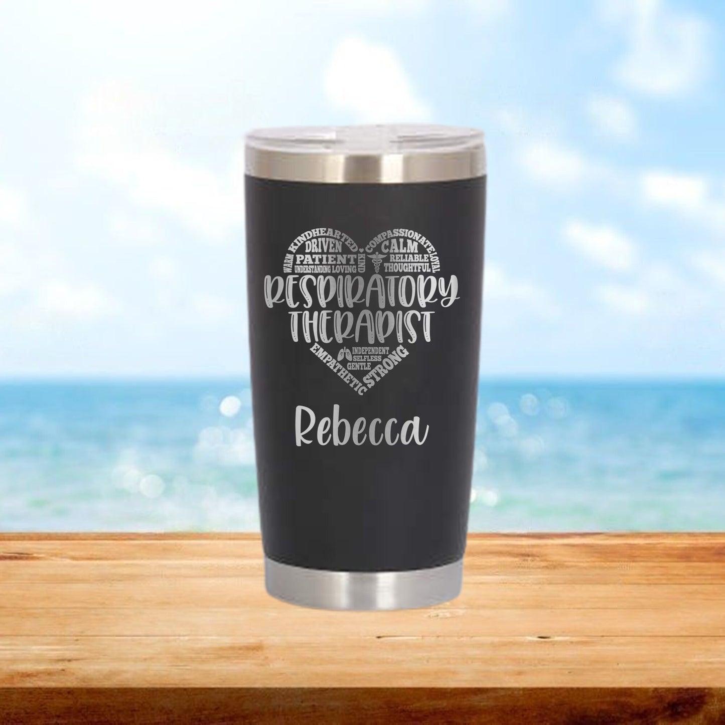 Personalized Respiratory Therapist Heart Travel Tumbler - Laser Engraved