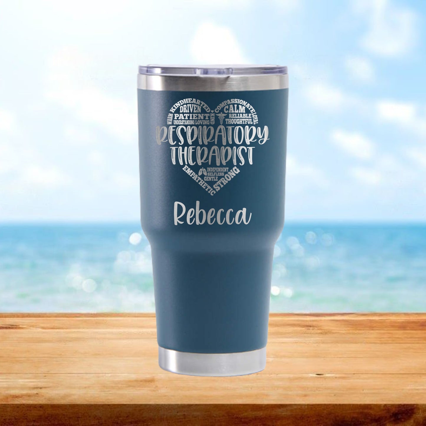 Personalized Respiratory Therapist Heart Travel Tumbler - Laser Engraved