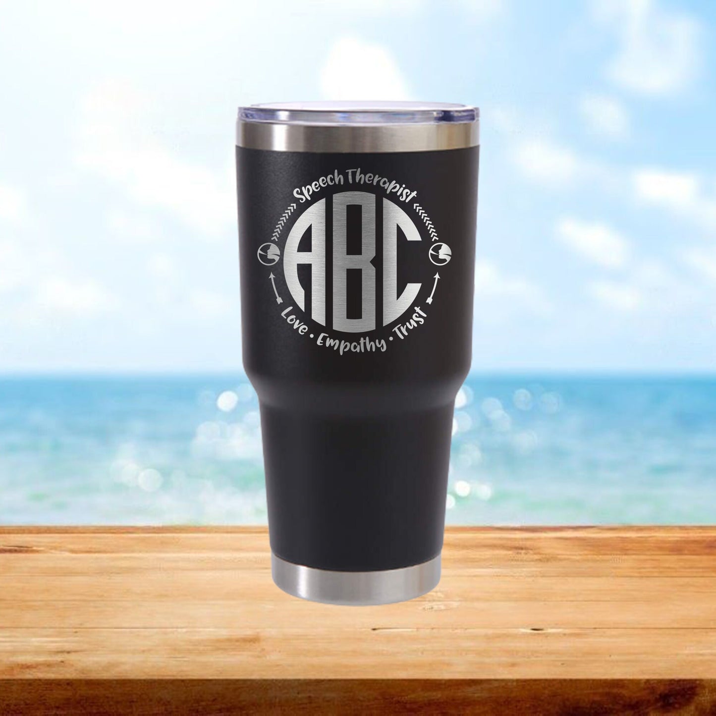 Personalized Speech Therapist Monogram Travel Tumbler - Laser Engraved