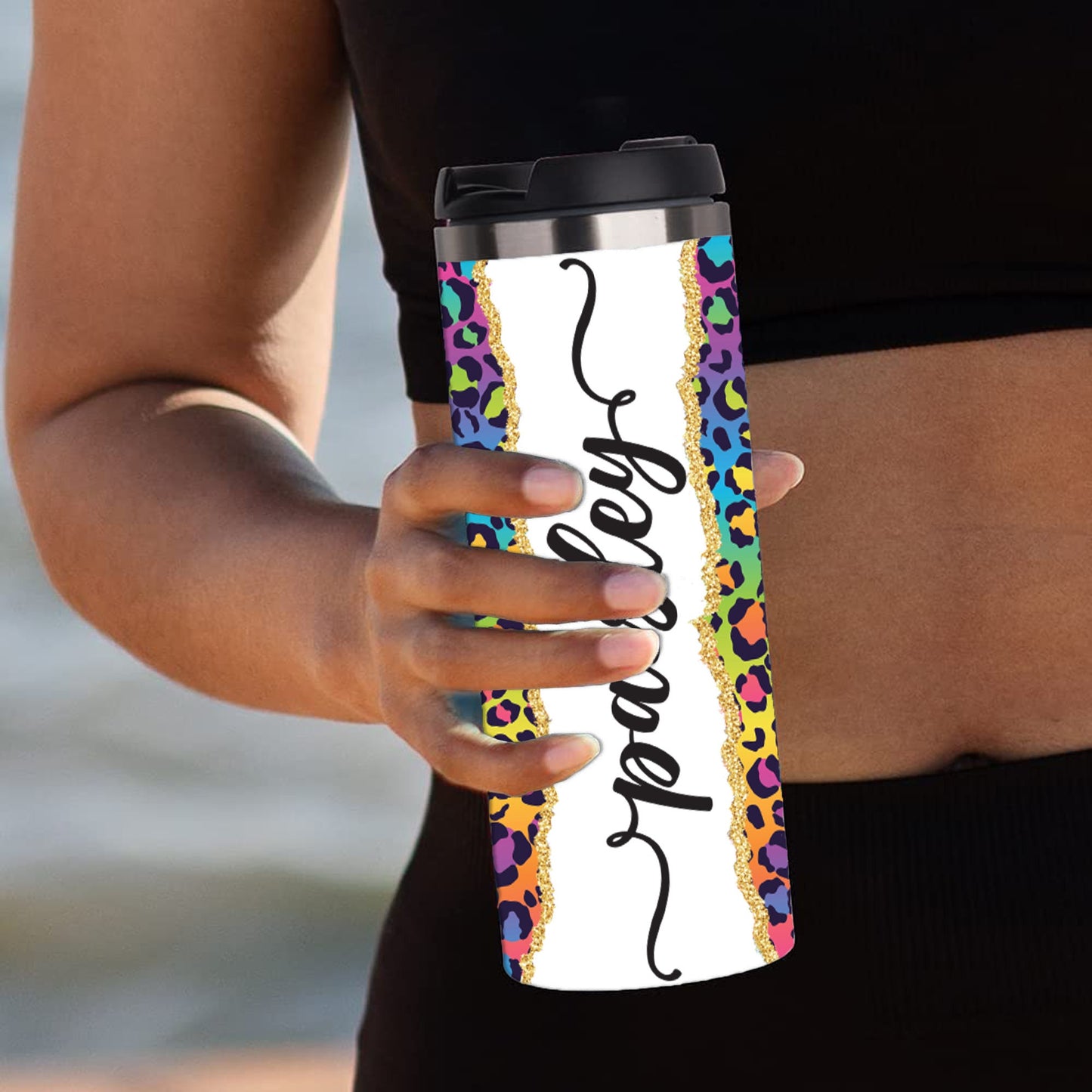 Personalized Rainbow Leopard Print Tumbler - Sublimated