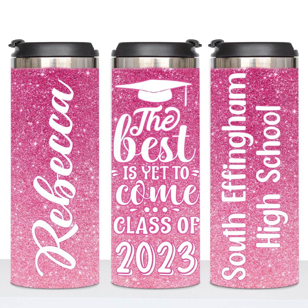 Personalized Glittery Pink Graduation Tumbler - Sublimated