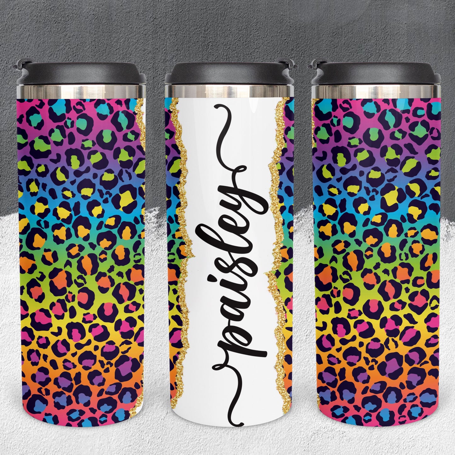 Personalized Rainbow Leopard Print Tumbler - Sublimated