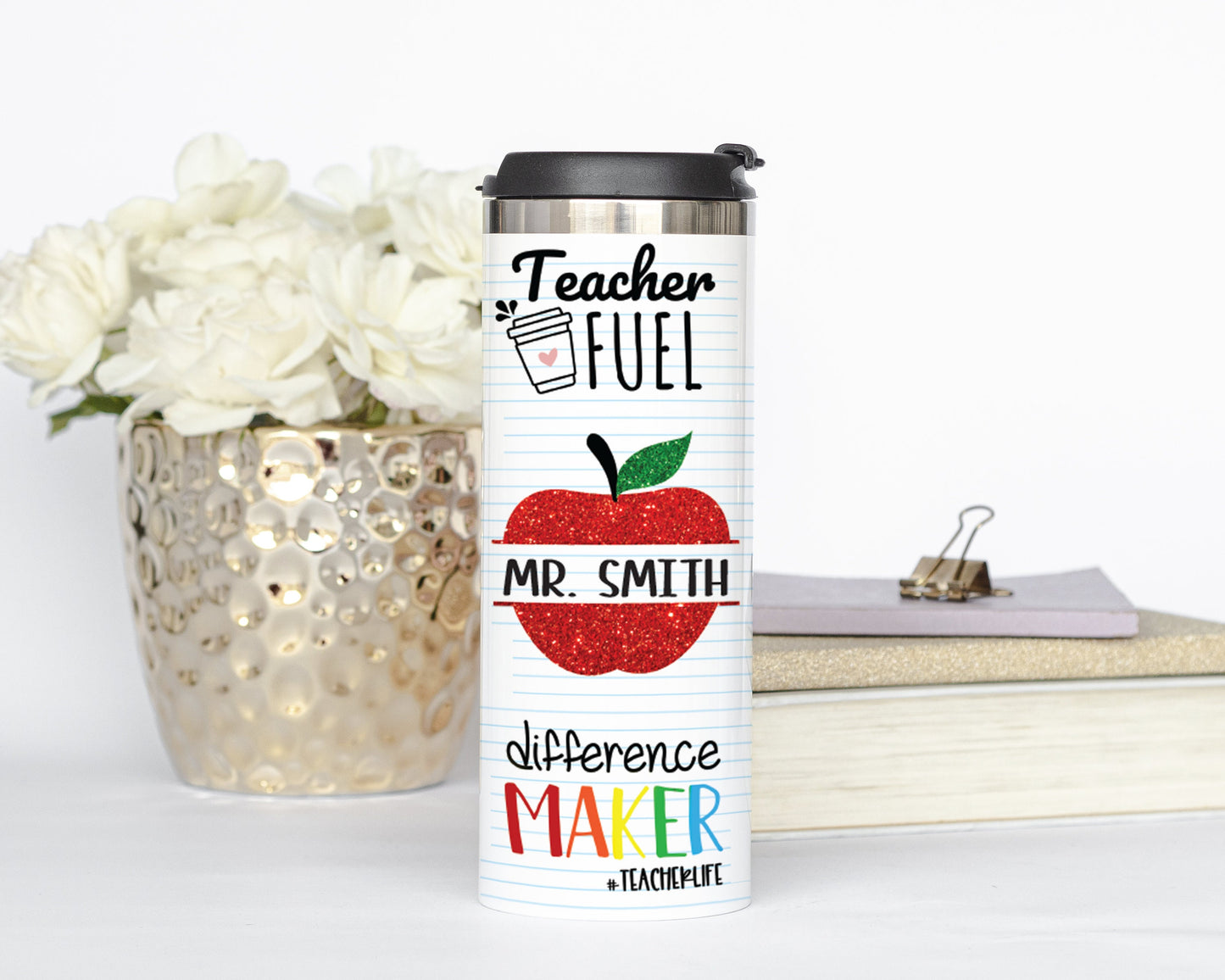 Personalized Teacher Apple Split Monogram Tumbler - Sublimated