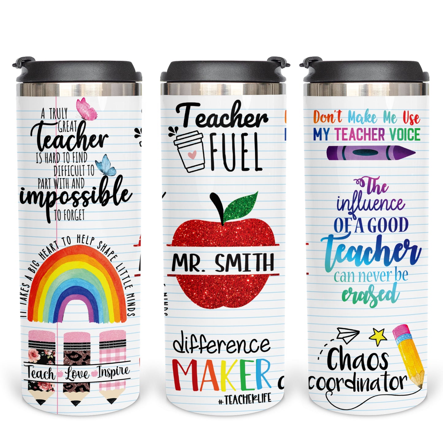 Personalized Teacher Apple Split Monogram Tumbler - Sublimated