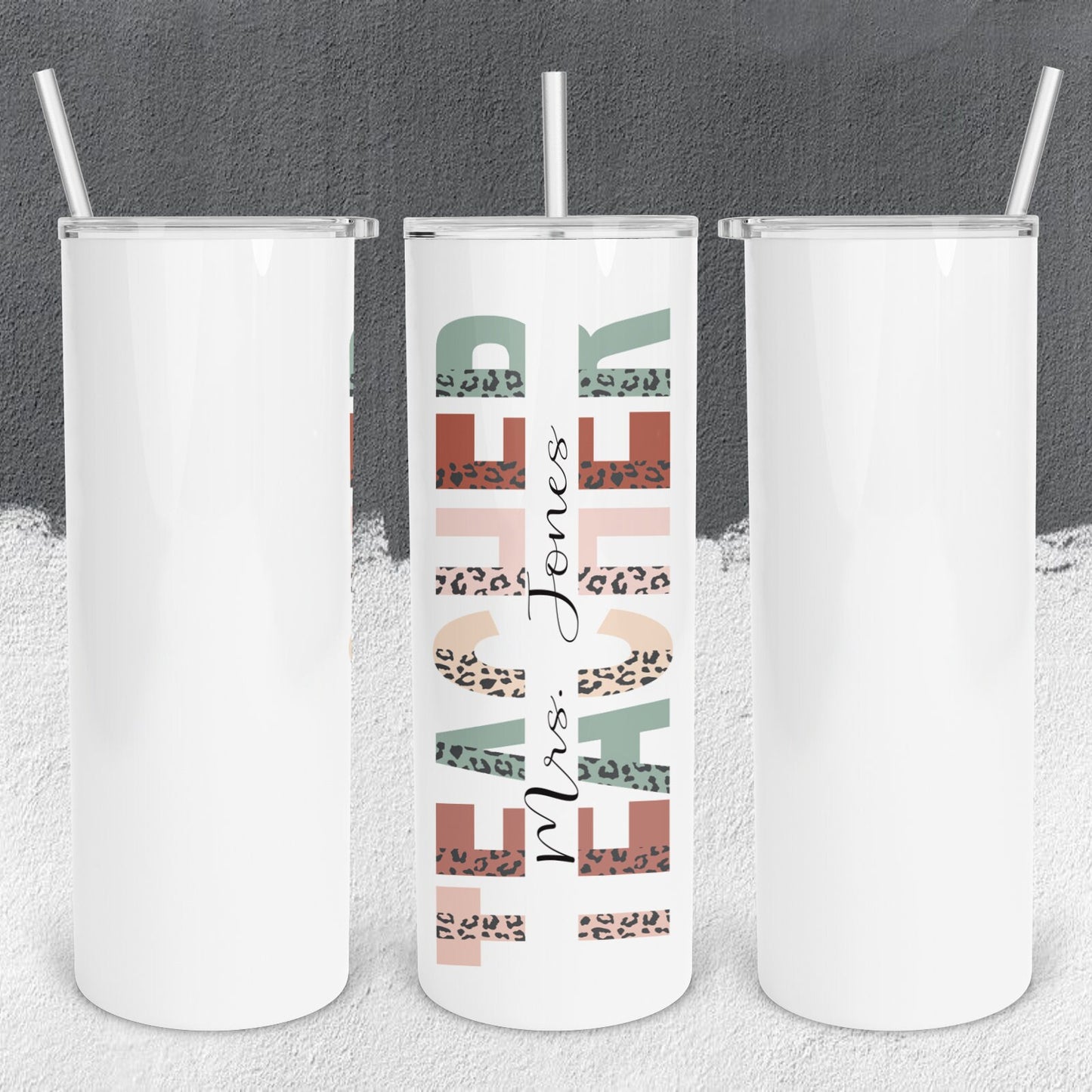 Personalized Teacher Cheetah Print Split Monogram Tumbler - Sublimated