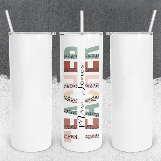 Personalized Teacher Cheetah Print Split Monogram Tumbler - Sublimated