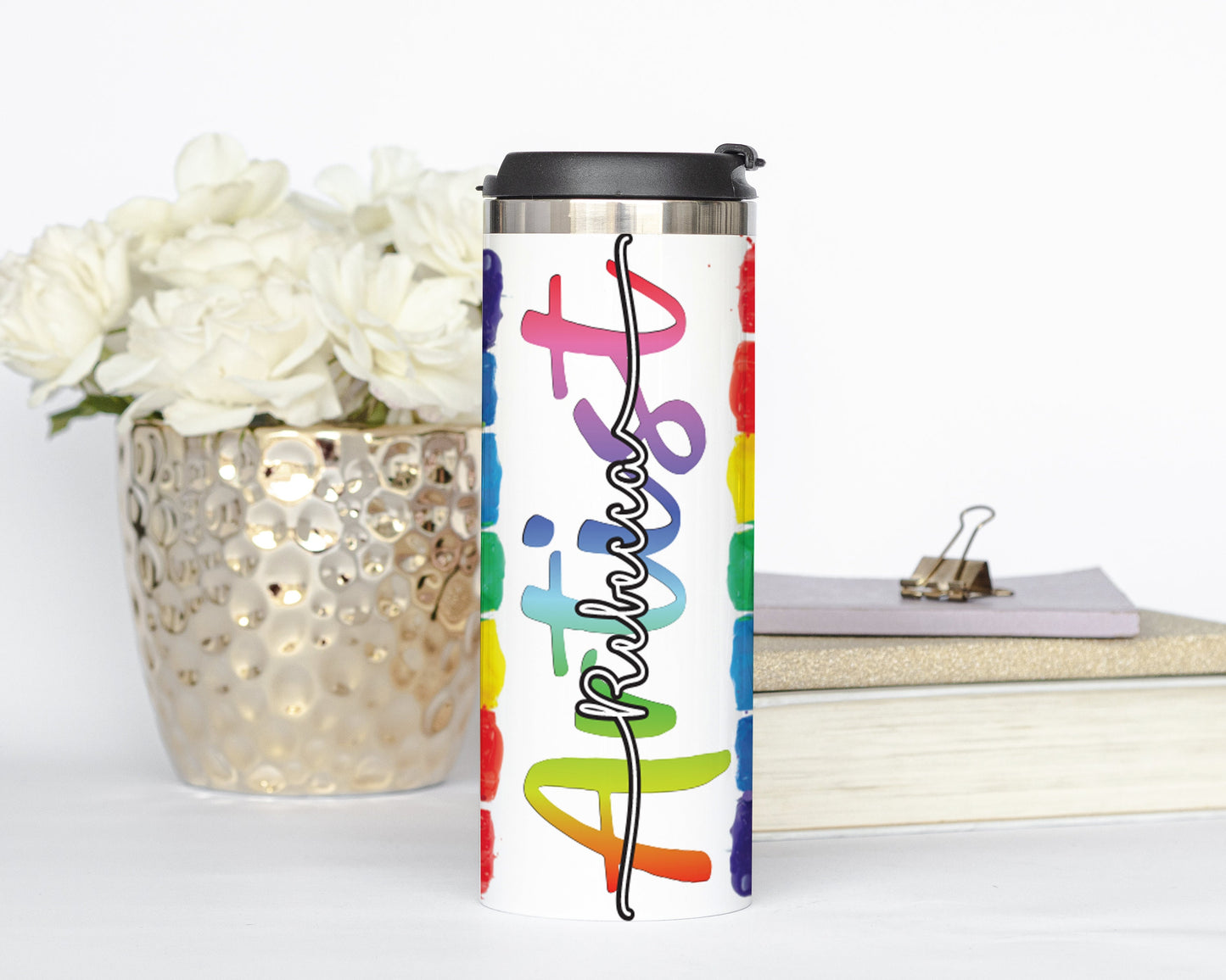 Personalized Artist Rainbow Paint Brush Tumbler - Sublimated