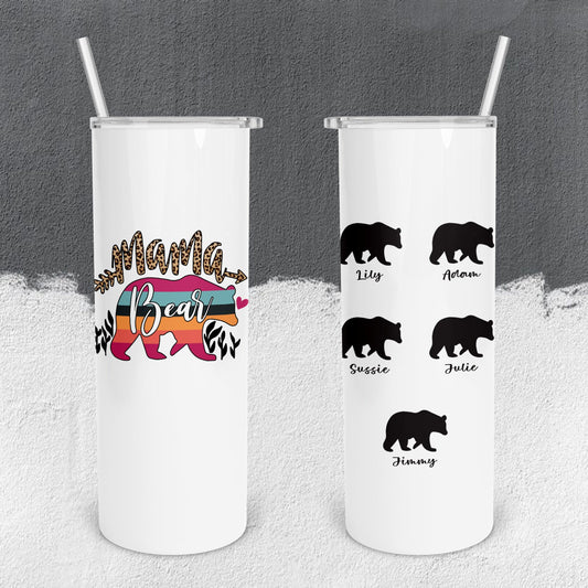 Personalized Mama Bear with Cubs and Kids' Names Tumbler - Sublimated