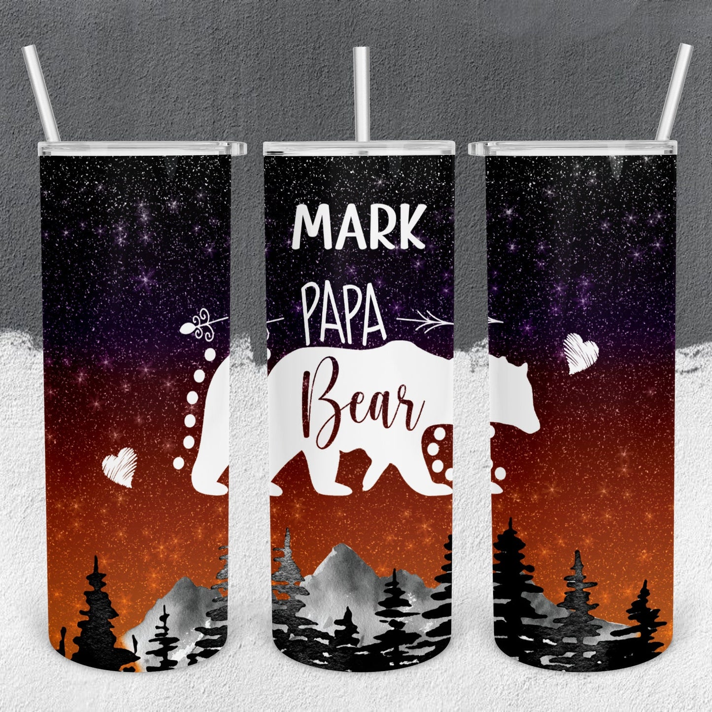 Personalized Papa Bear Starry Night Tumbler - Sublimated