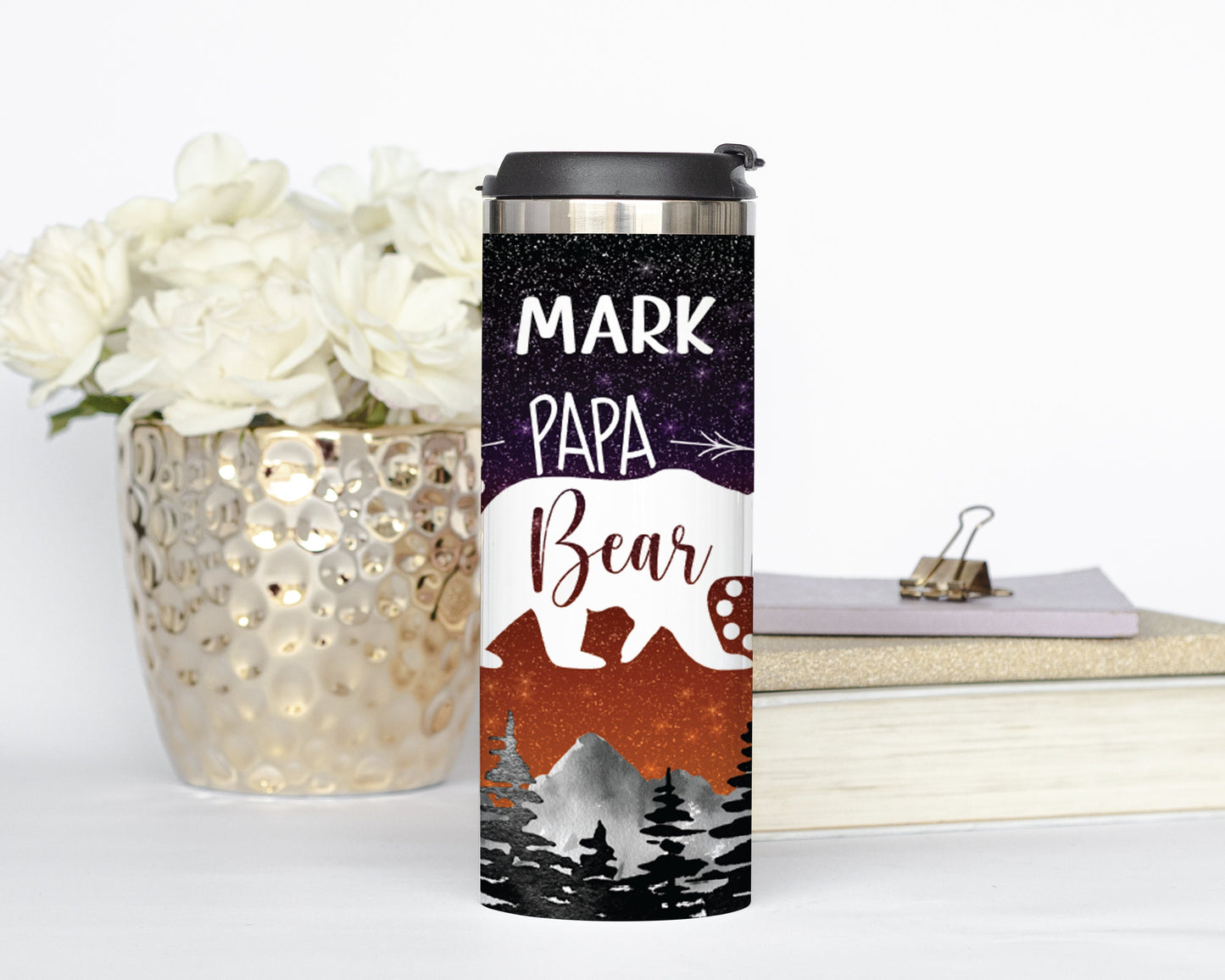 Personalized Papa Bear Starry Night Tumbler - Sublimated