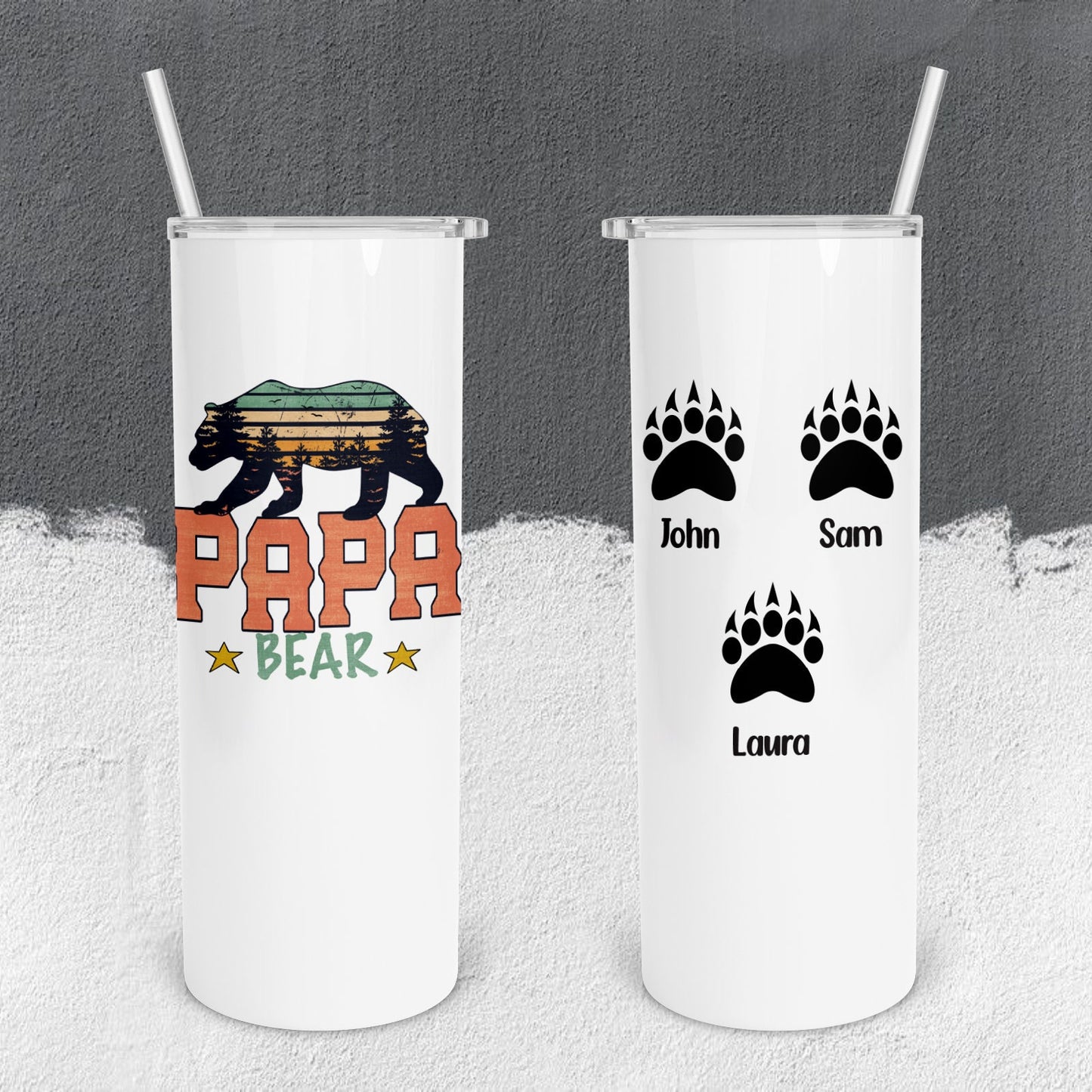 Personalized Papa Bear with Kids' Names on Paws Tumbler - Sublimated