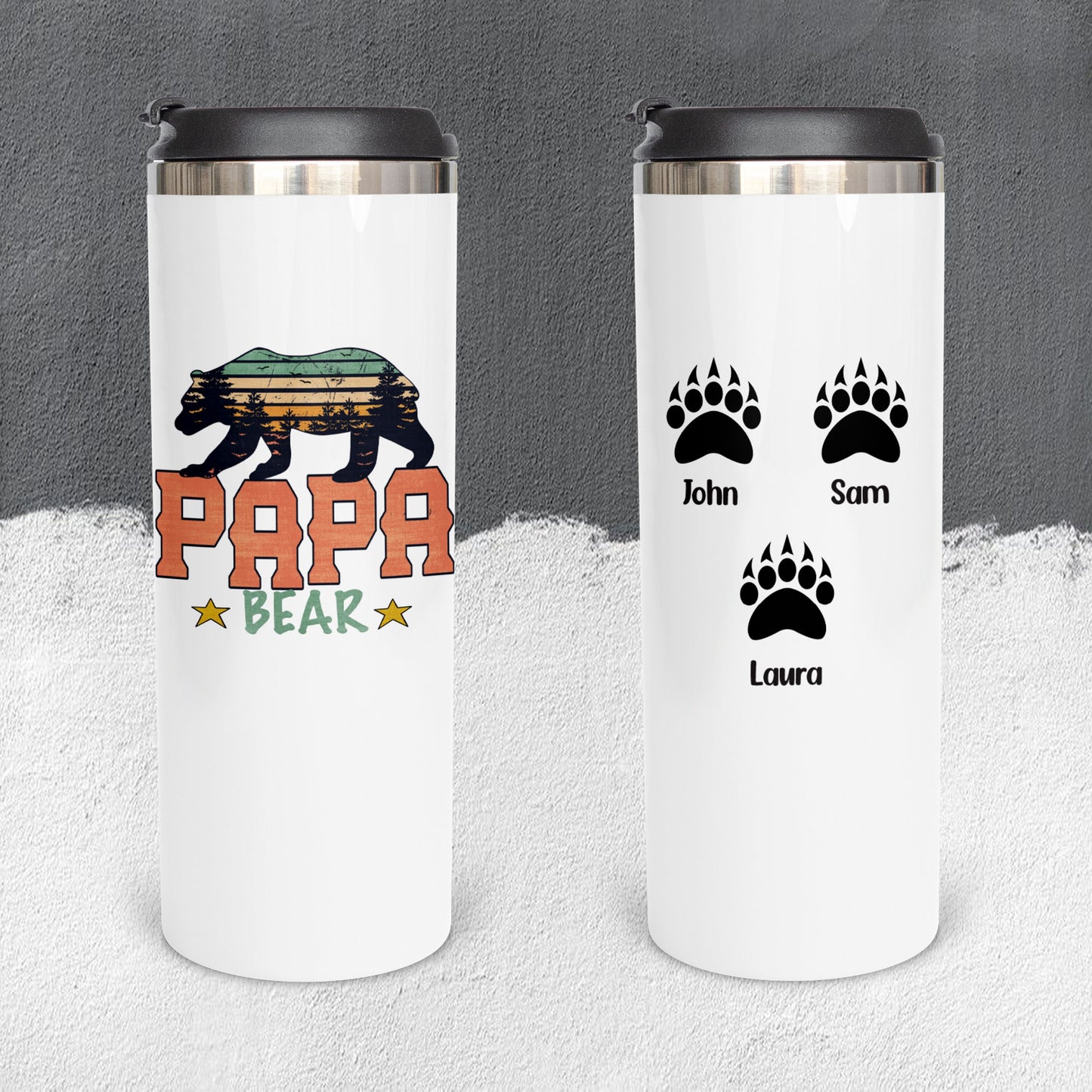 Personalized Papa Bear with Kids' Names on Paws Tumbler - Sublimated