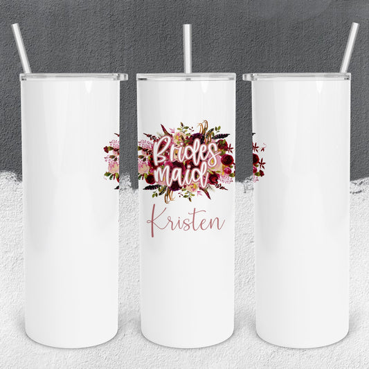 Personalized Bridesmaid Floral Tumbler - Sublimated