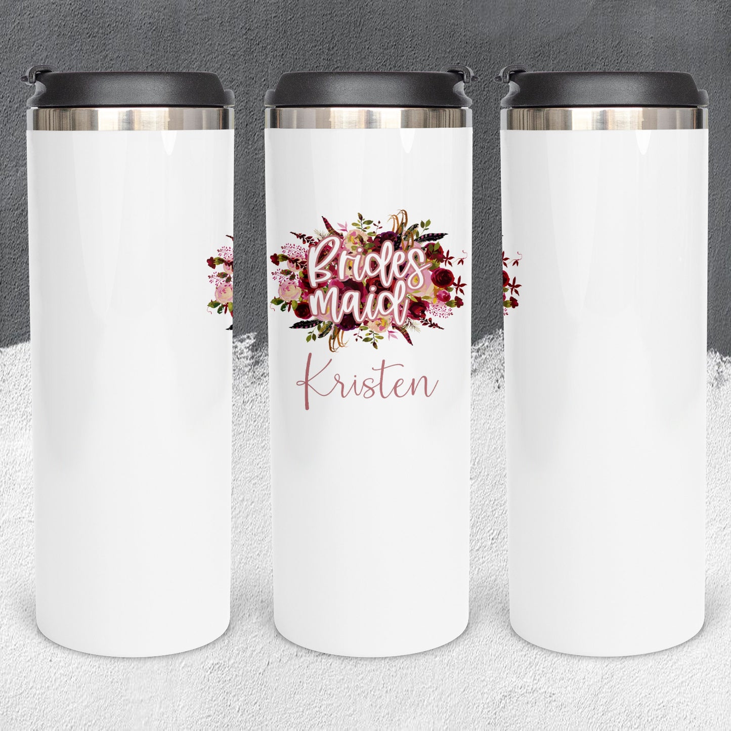 Personalized Bridesmaid Floral Tumbler - Sublimated