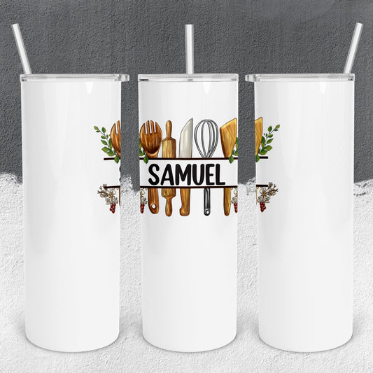 Personalized Kitchen Utensils Split Monogram Tumbler - Sublimated