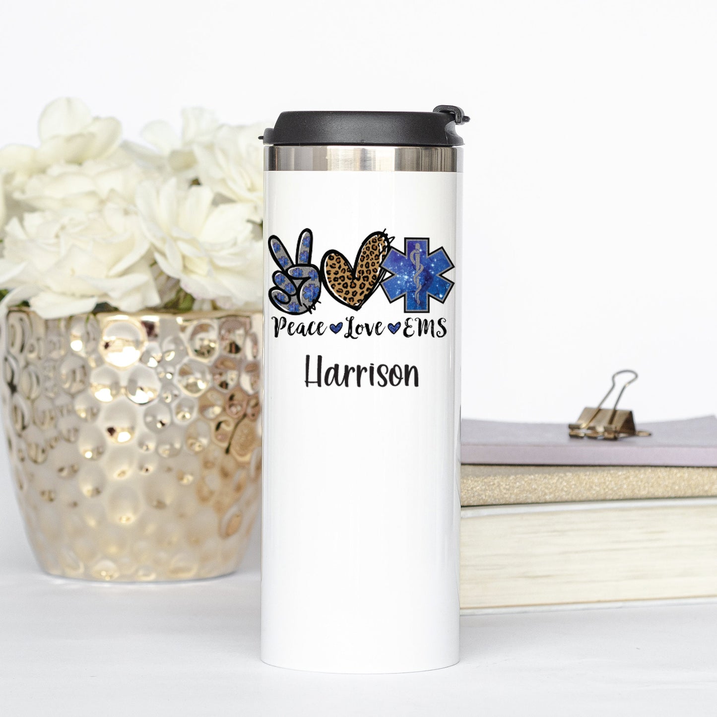 Personalized Peace Love EMS Tumbler - Sublimated