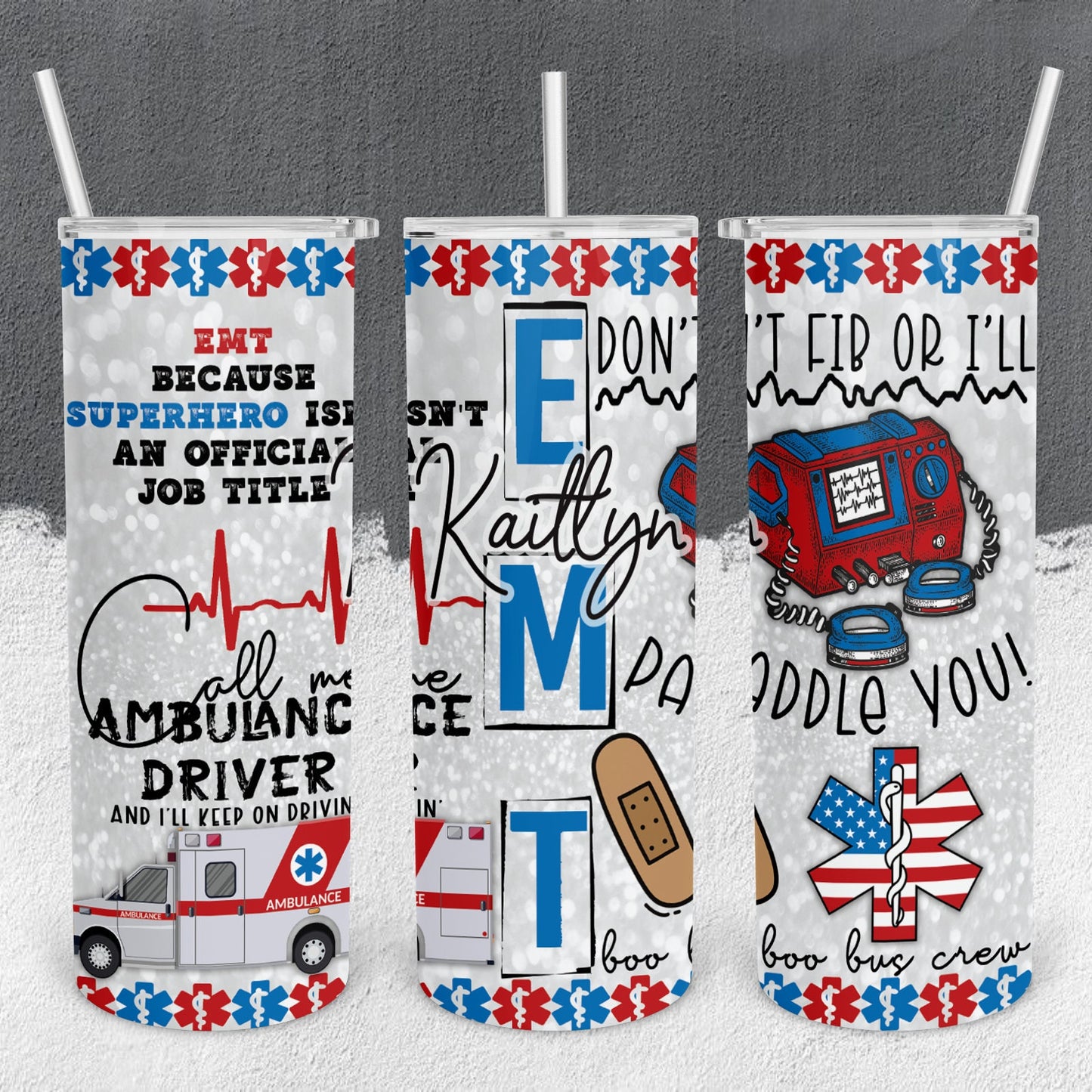 Personalized EMT Ambulance and Defibrillators Tumbler - Sublimated