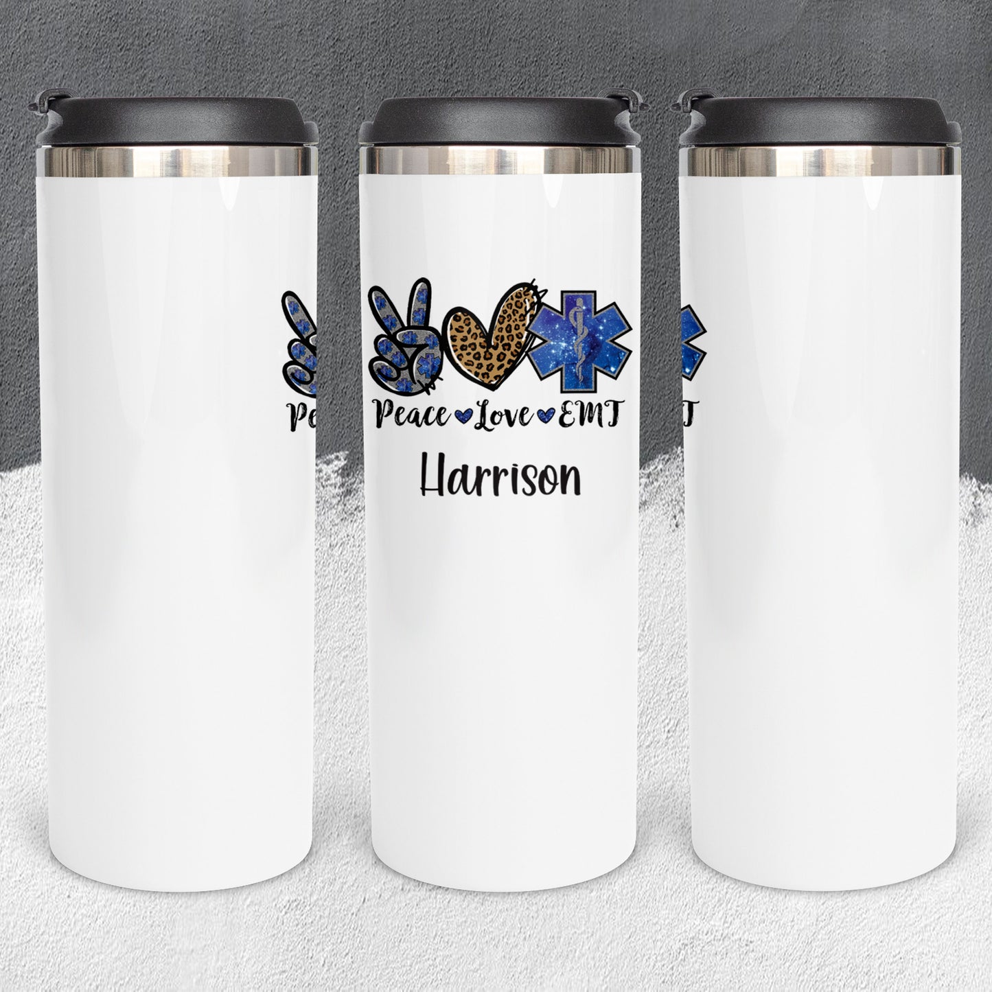 Personalized Peace Love EMT Tumbler - Sublimated