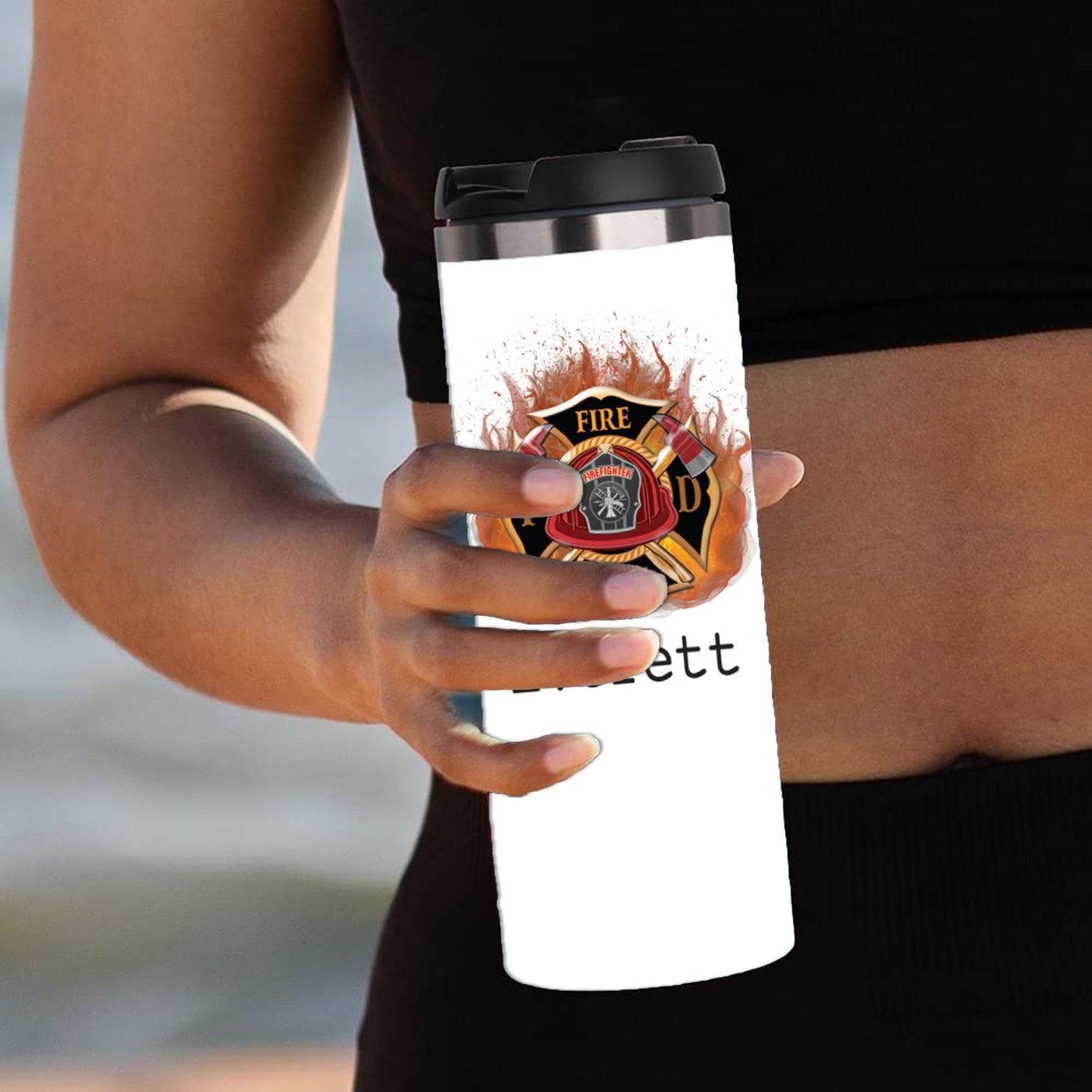 Personalized Flaming Firefighter Crest Tumbler - Sublimated