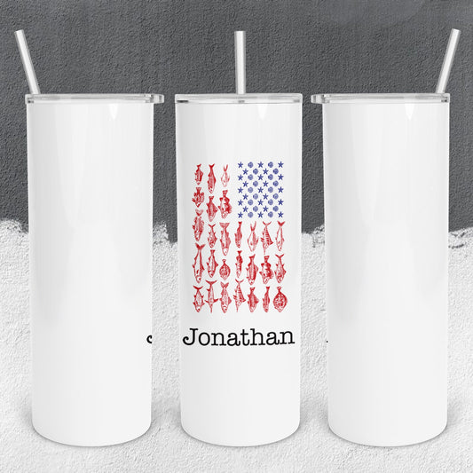 Personalized Fishing American Flag Tumbler - Sublimated