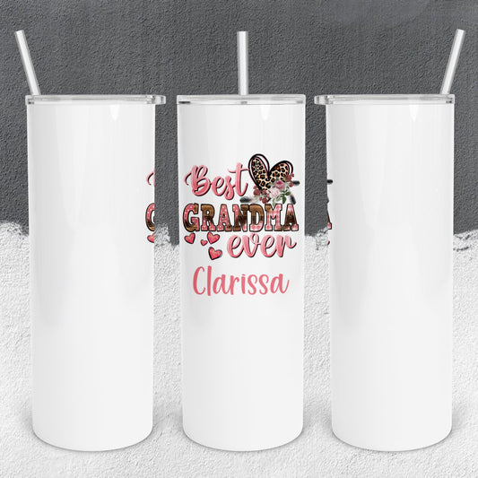 Personalized Best Grandma Ever Hearts Tumbler - Sublimated