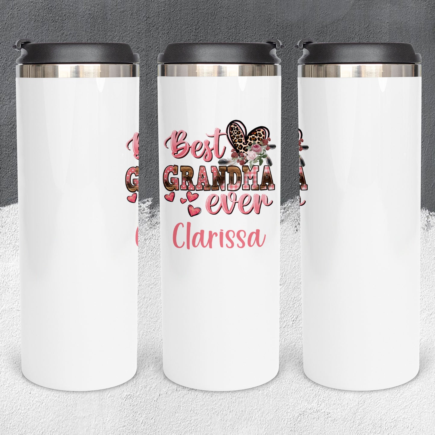 Personalized Best Grandma Ever Hearts Tumbler - Sublimated