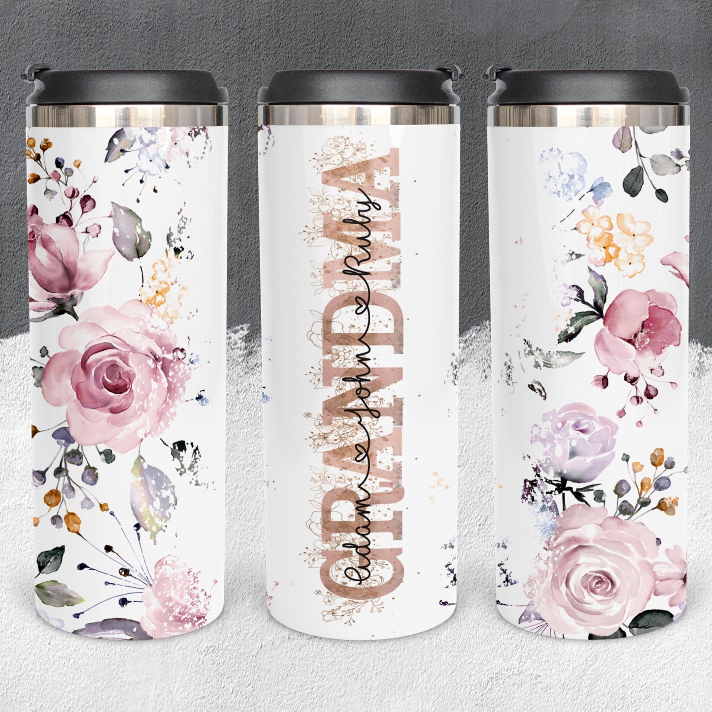 Personalized Floral Grandma with Grandkids' Names Tumbler - Sublimated