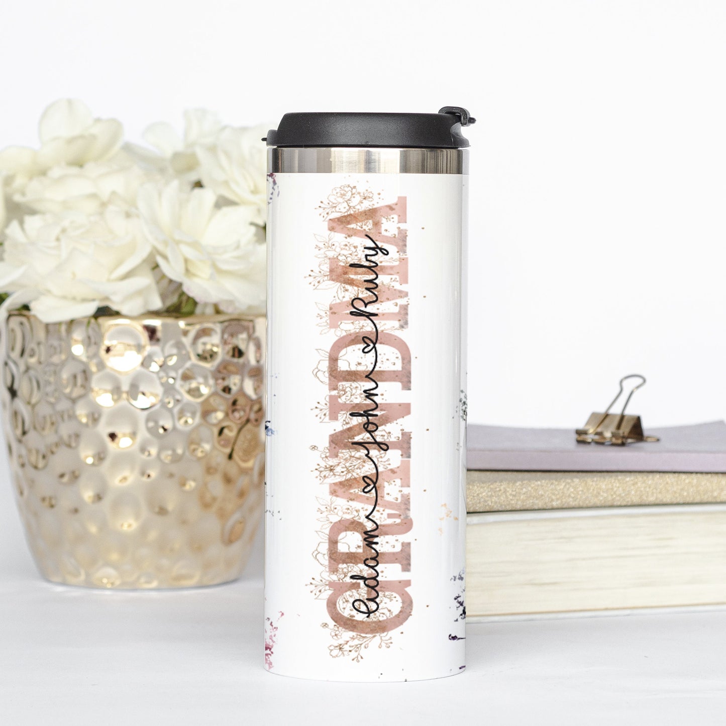 Personalized Floral Grandma with Grandkids' Names Tumbler - Sublimated